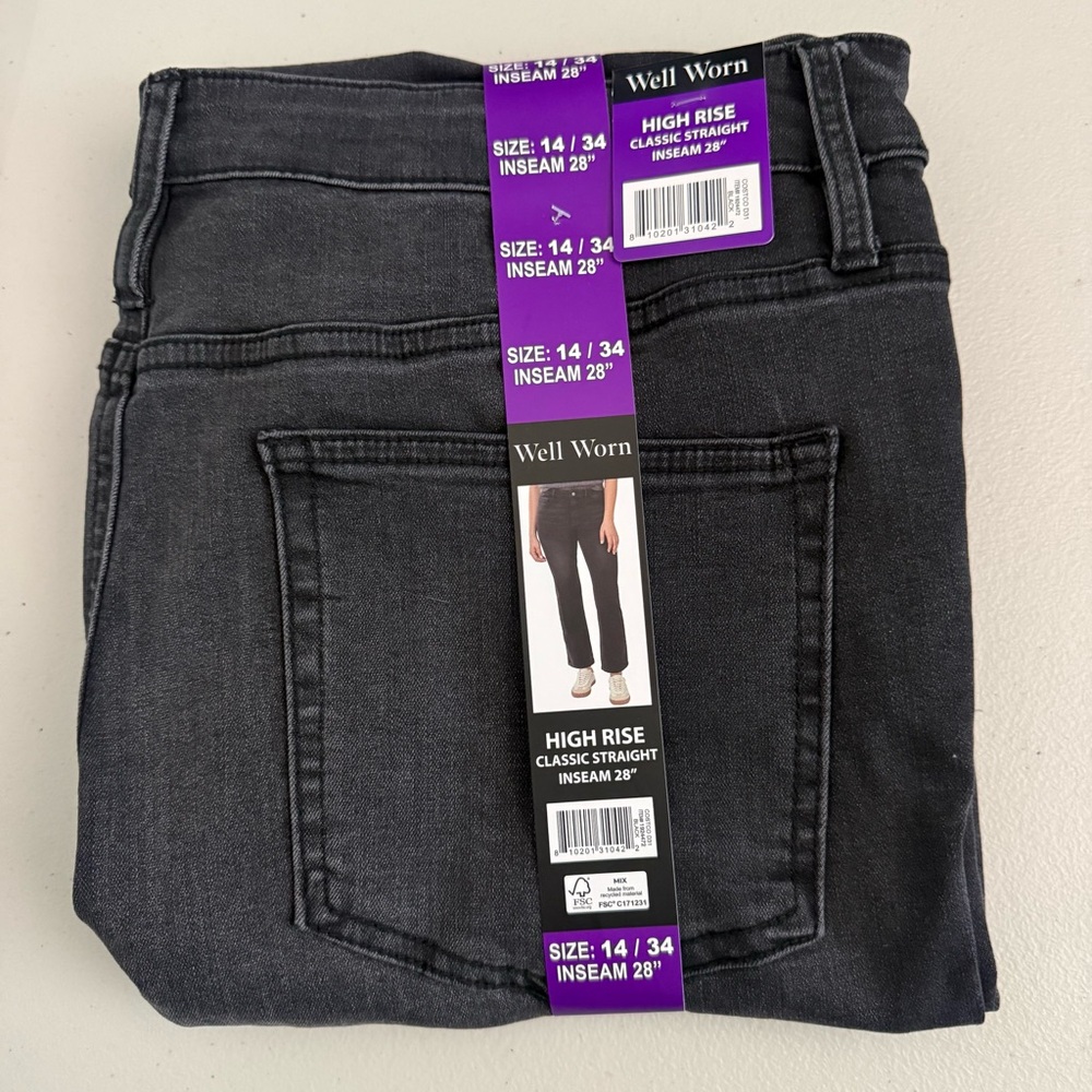 Well Worn High-Rise Classic Straight Pants, Black, Women’s Size 14/34